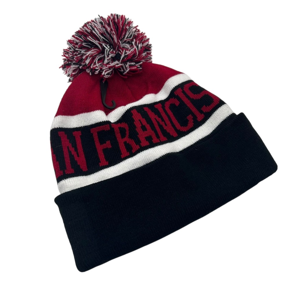 NEW San Francisco Pom Beanie Red‎ Black White Acrylic Knit Hat Winter Cap 49ers